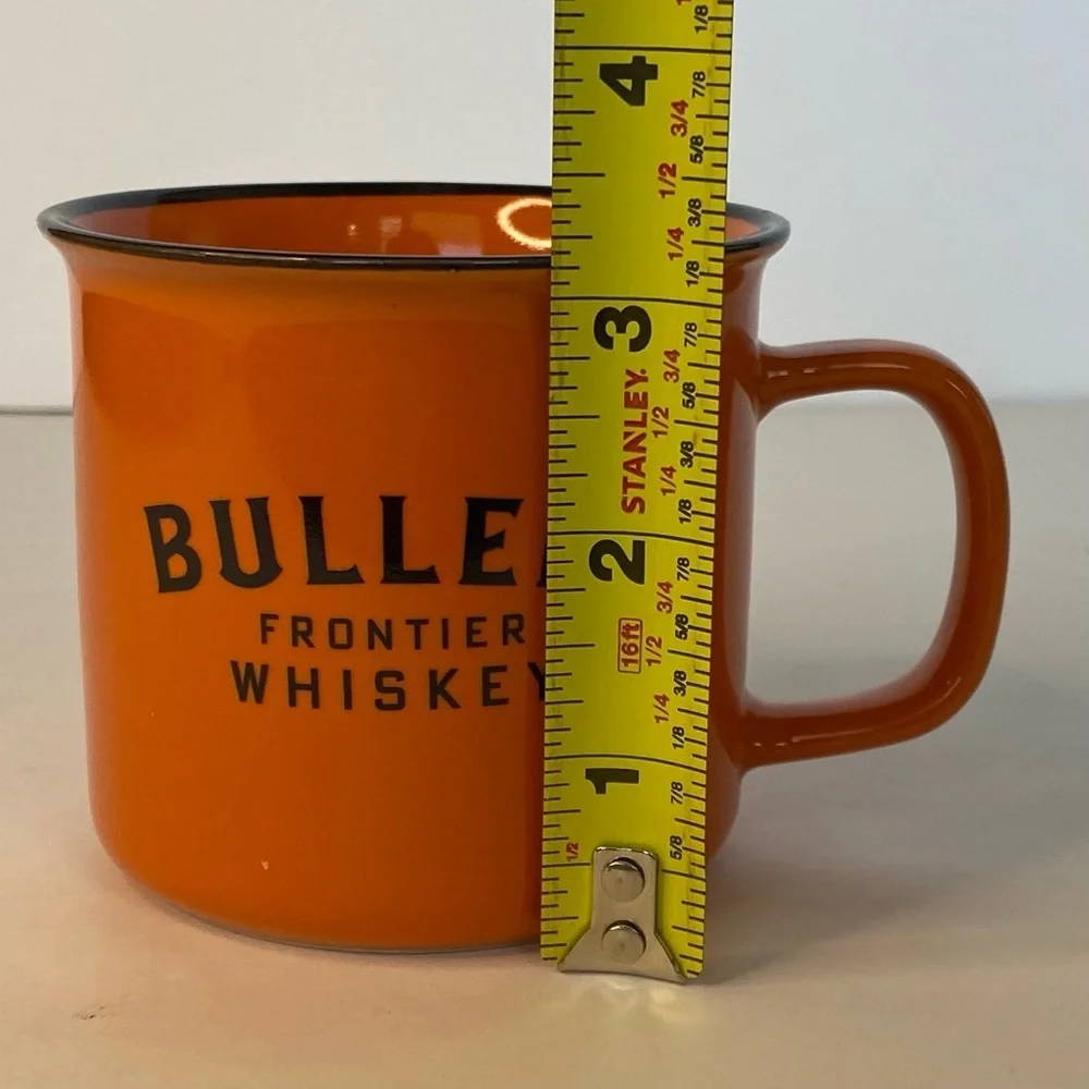 Bulleit Frontier Bourbon Whiskey Orange w/ Black Rim Ceramic Cups Mug